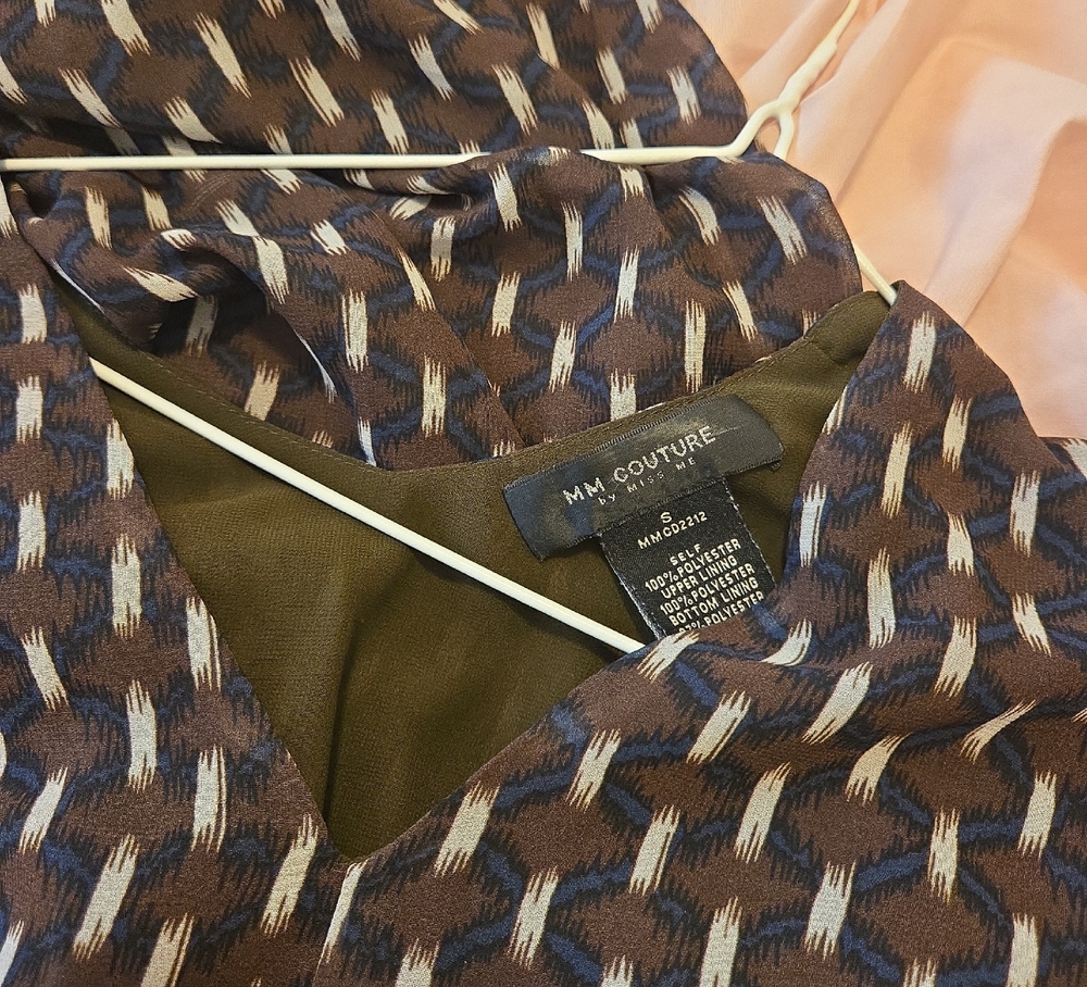 MM Couture Geometric Brown and Blue Dress, Size S